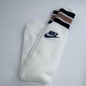 Vintage Athletic Tube‎ Socks White Brown Stripe Logo Swoosh Spell Out Gym Y2K